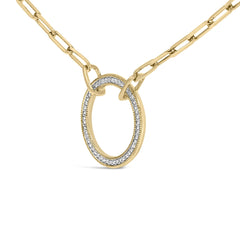 Gold Vermeil 1/10 Cttw Diamond Paperclip Chain Circle Pendant Necklace