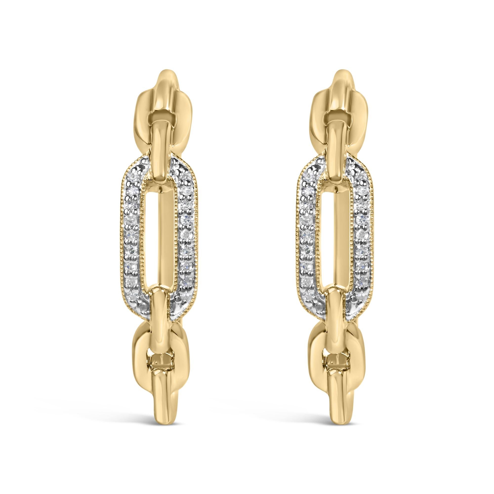 Gold Vermeil 1/10 Cttw Diamond Paperclip Hoop Earring