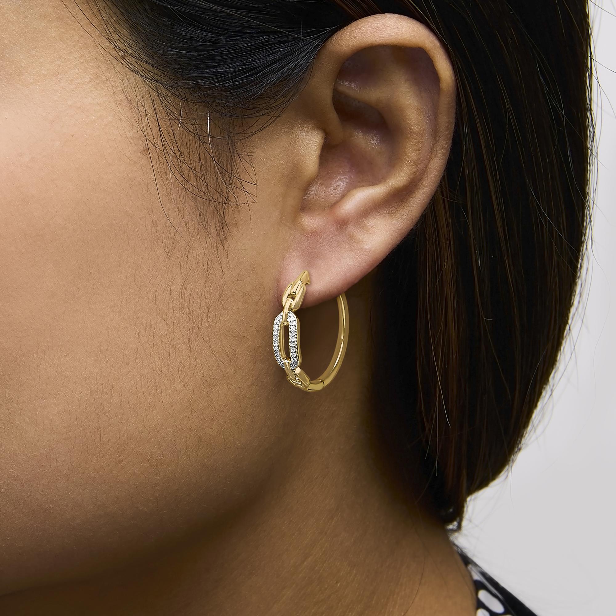Gold Vermeil 1/10 Cttw Diamond Paperclip Hoop Earring