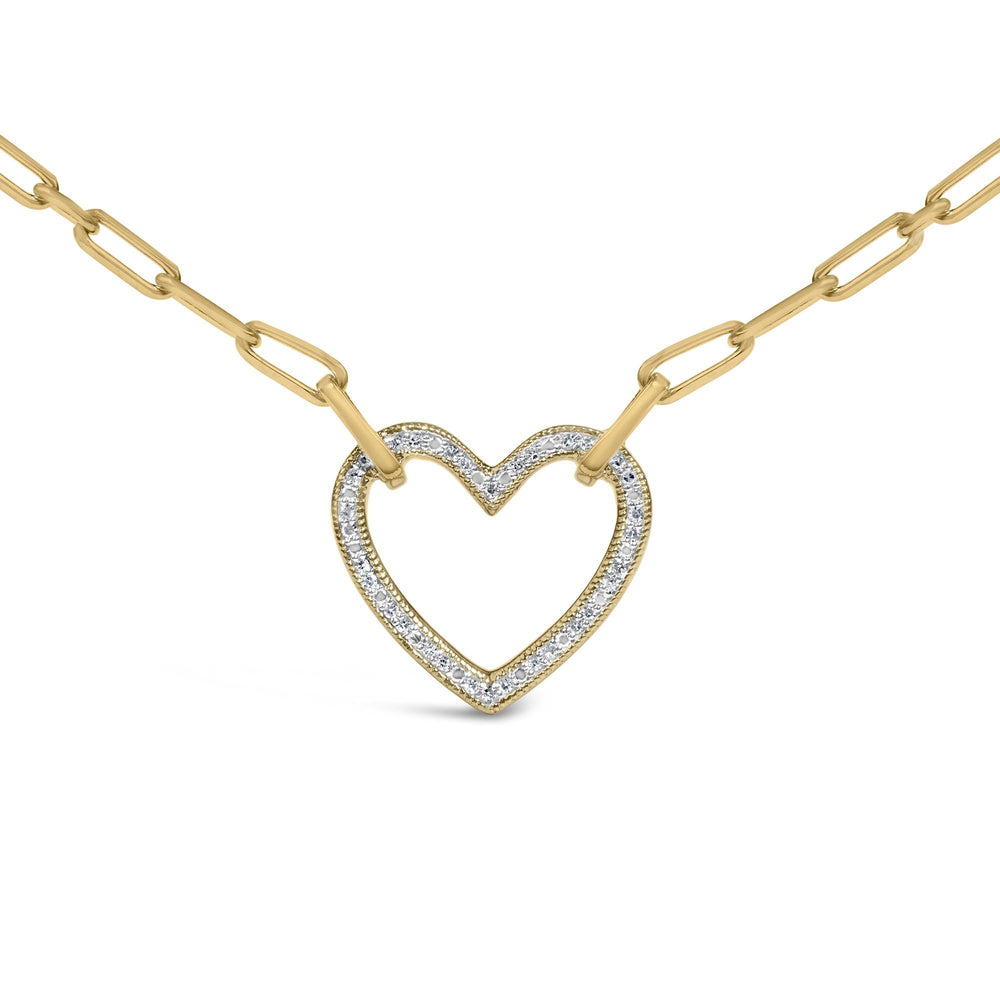 Gold Vermeil 1/10 Cttw Diamond Paperclip Chain Heart Pendant Necklace