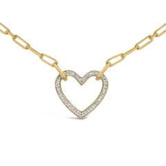 Gold Vermeil 1/10 Cttw Diamond Paperclip Chain Heart Pendant Necklace