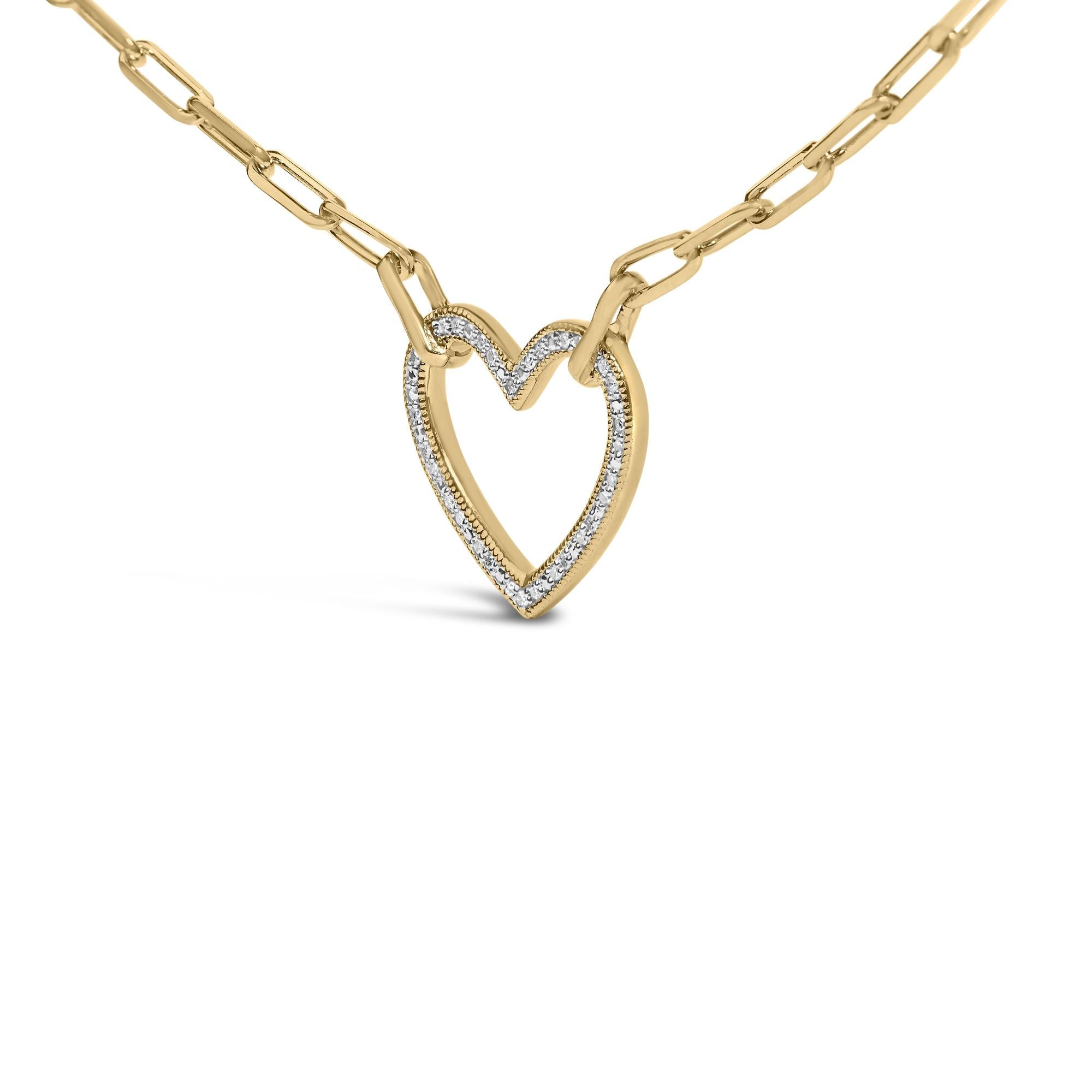 Gold Vermeil 1/10 Cttw Diamond Paperclip Chain Heart Pendant Necklace