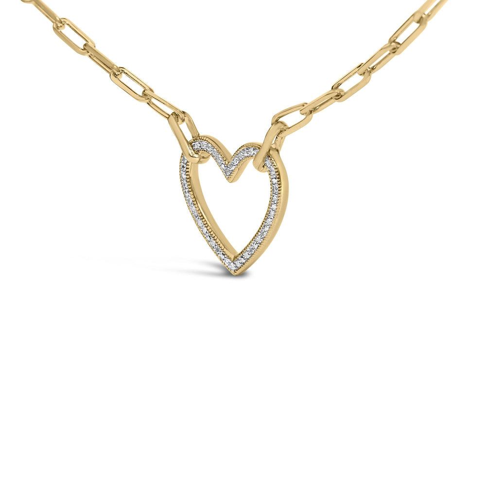 Gold Vermeil 1/10 Cttw Diamond Paperclip Chain Heart Pendant Necklace