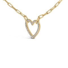 Gold Vermeil 1/10 Cttw Diamond Paperclip Chain Heart Pendant Necklace