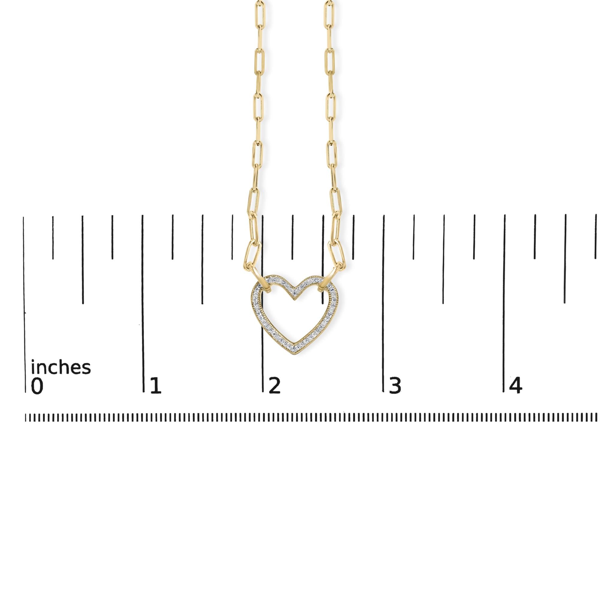 Gold Vermeil 1/10 Cttw Diamond Paperclip Chain Heart Pendant Necklace