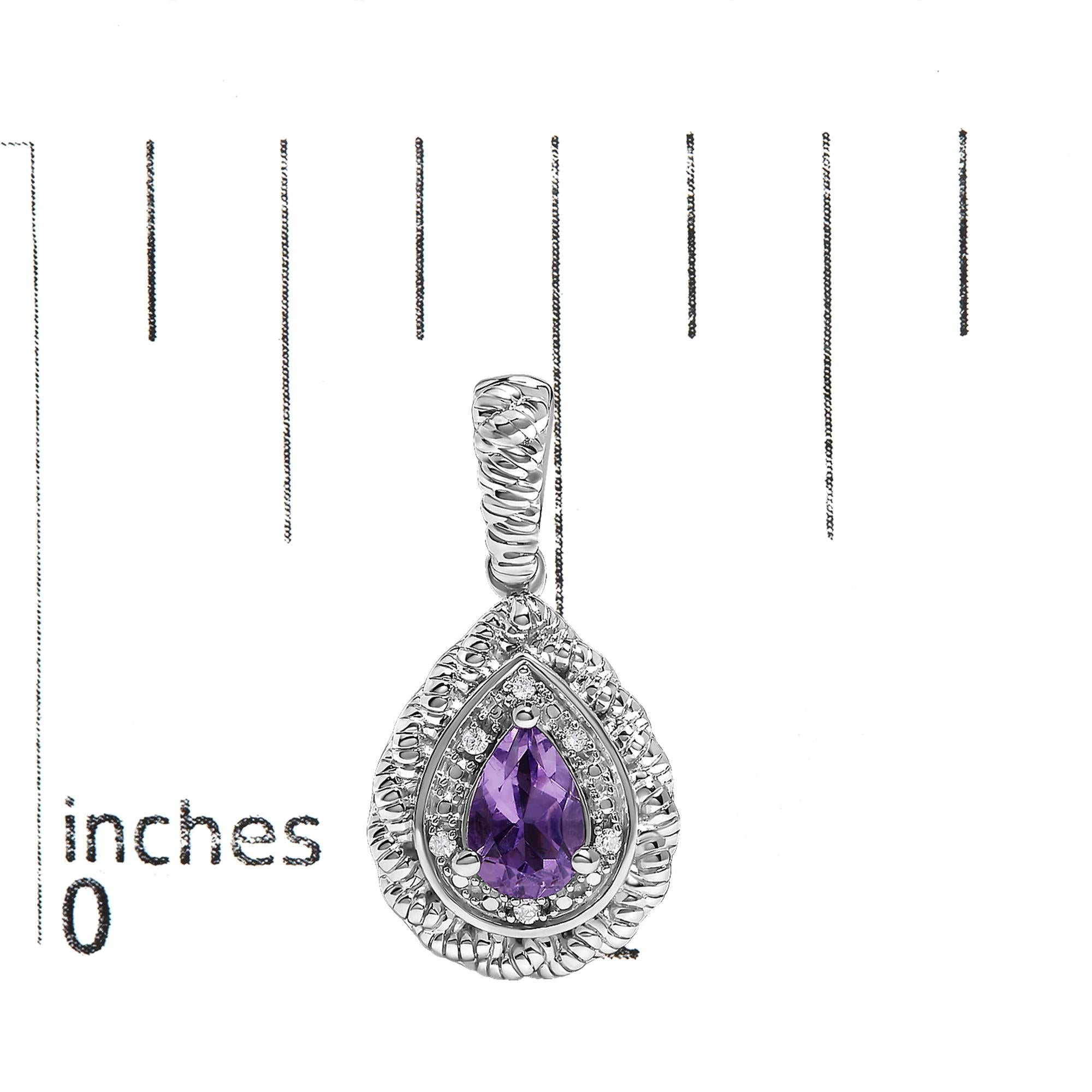 Sterling Silver Pear Cut Amethyst and Diamond Accent Teardrop Drop Earrings