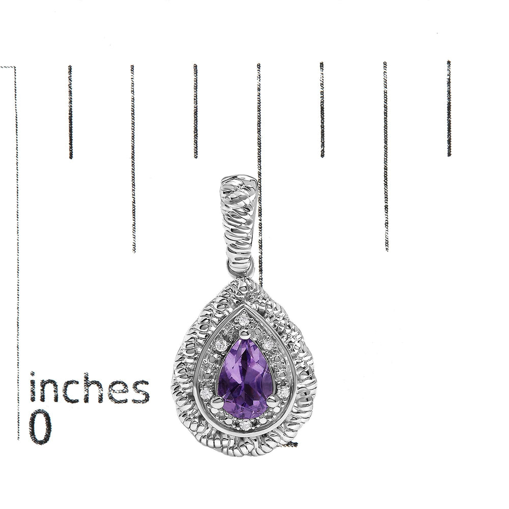 Sterling Silver Pear Cut Amethyst and Diamond Accent Teardrop Drop Earrings