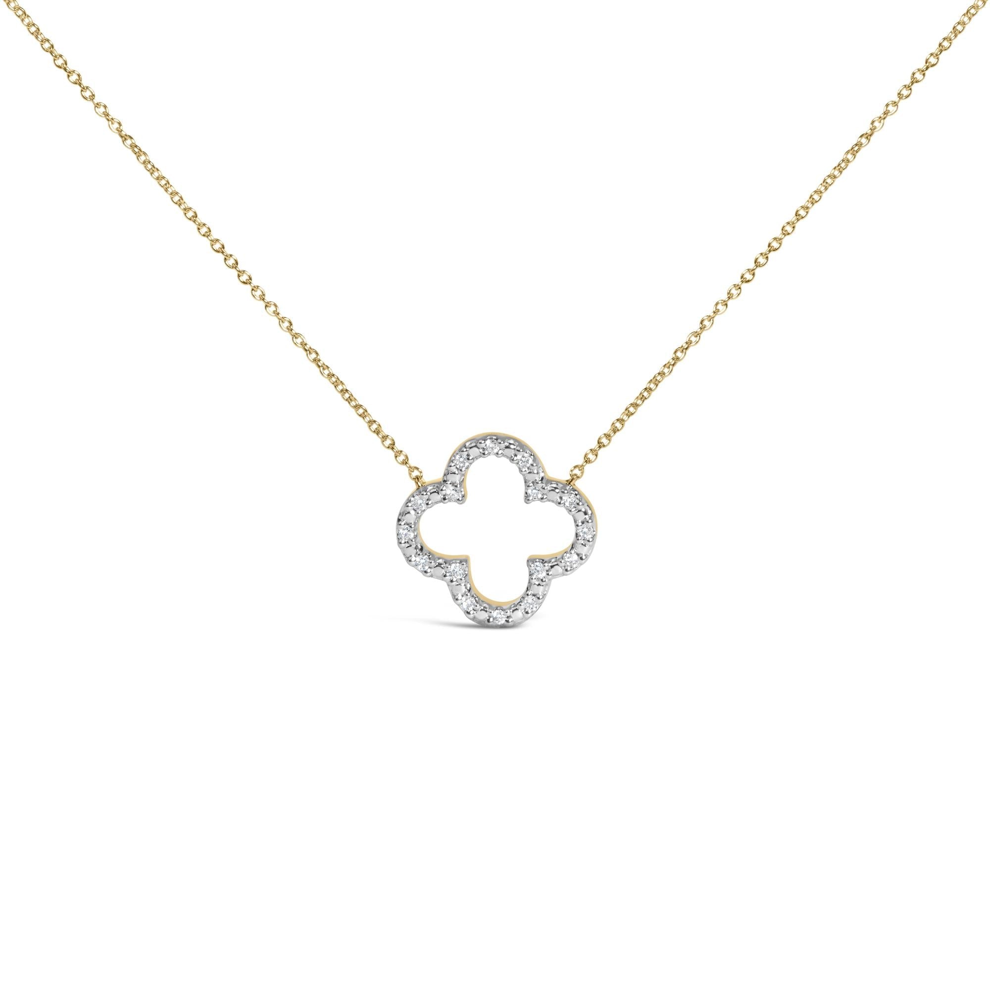Gold Vermeil 1/10 Cttw Diamond Clover Pendant Necklace
