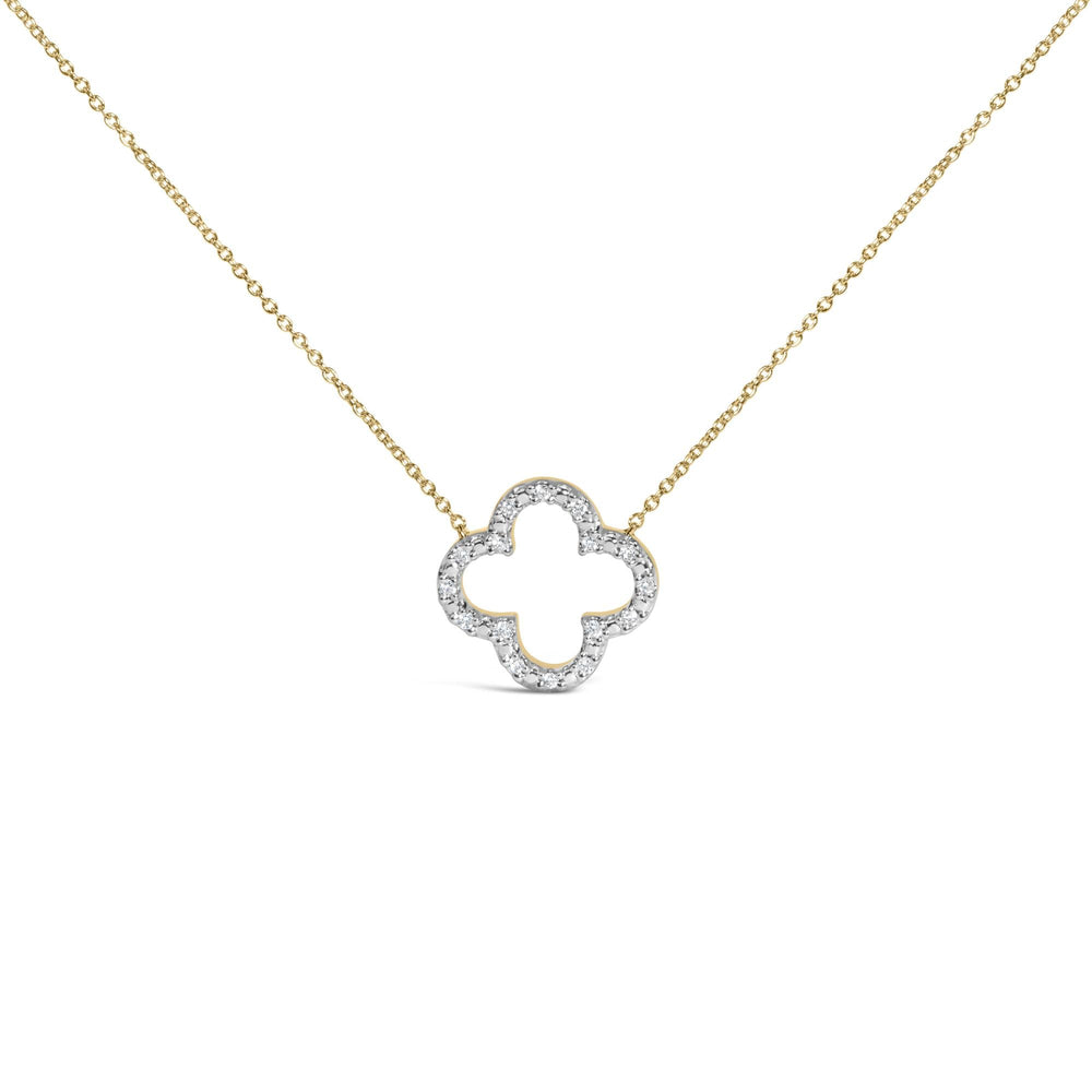 Gold Vermeil 1/10 Cttw Diamond Clover Pendant Necklace