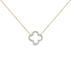 Gold Vermeil 1/10 Cttw Diamond Clover Pendant Necklace