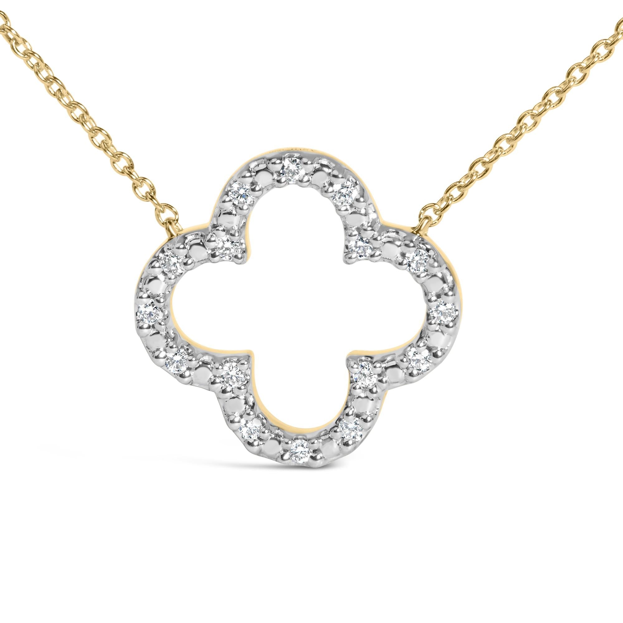 Gold Vermeil 1/10 Cttw Diamond Clover Pendant Necklace