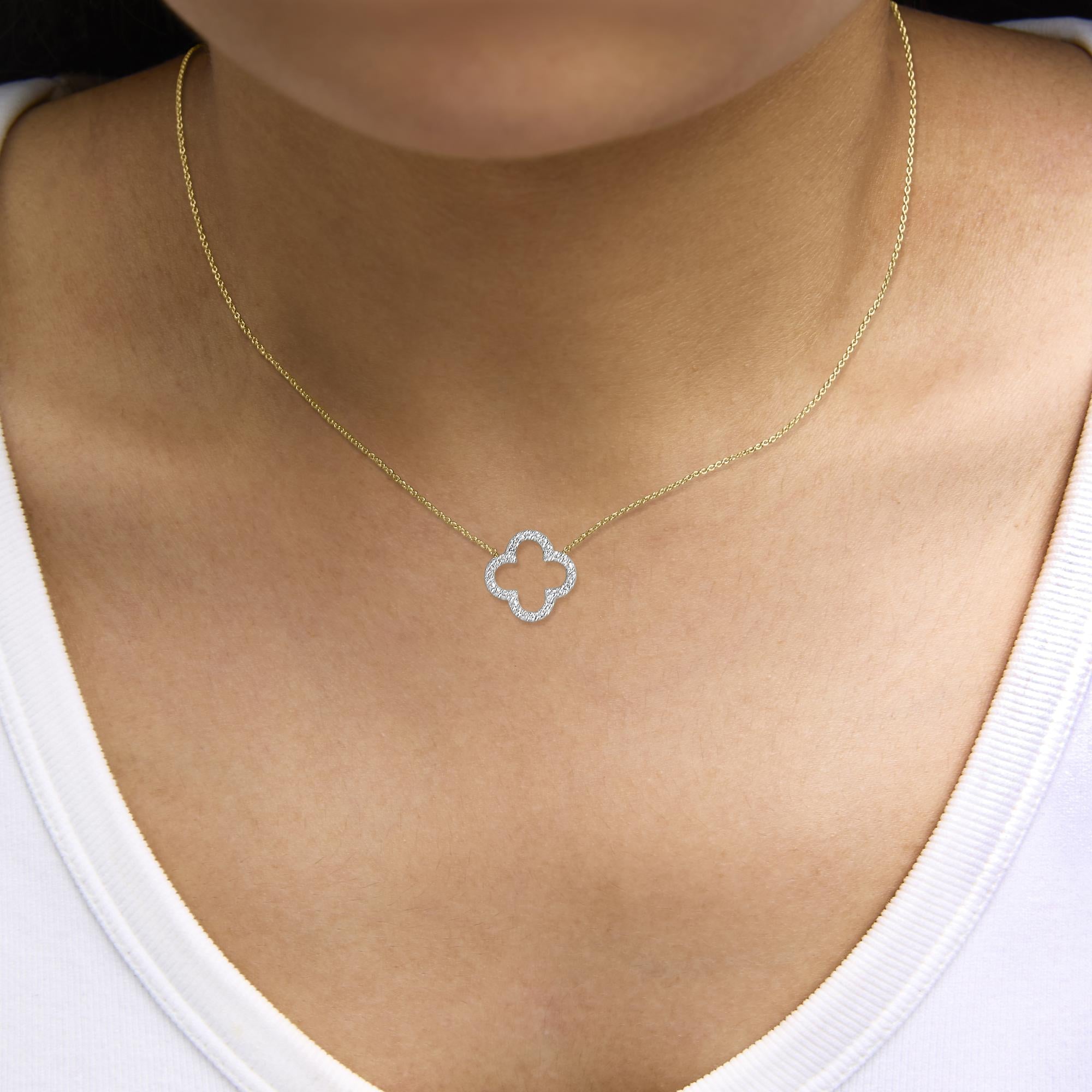 Gold Vermeil 1/10 Cttw Diamond Clover Pendant Necklace