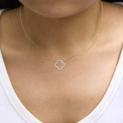 Gold Vermeil 1/10 Cttw Diamond Clover Pendant Necklace