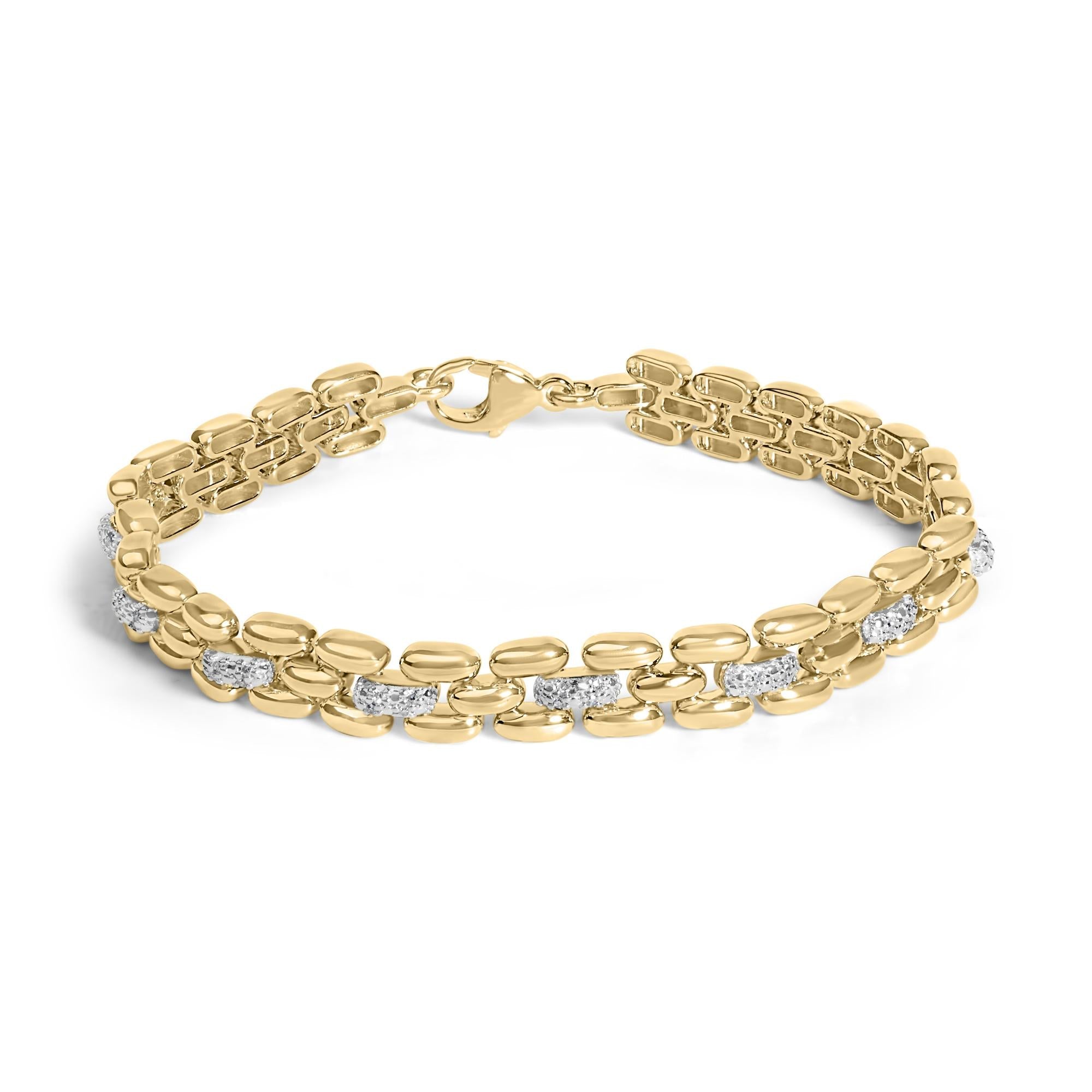 Gold Vermeil Plated Sterling Silver 1/7 Cttw Diamond Panther Link Bracelet