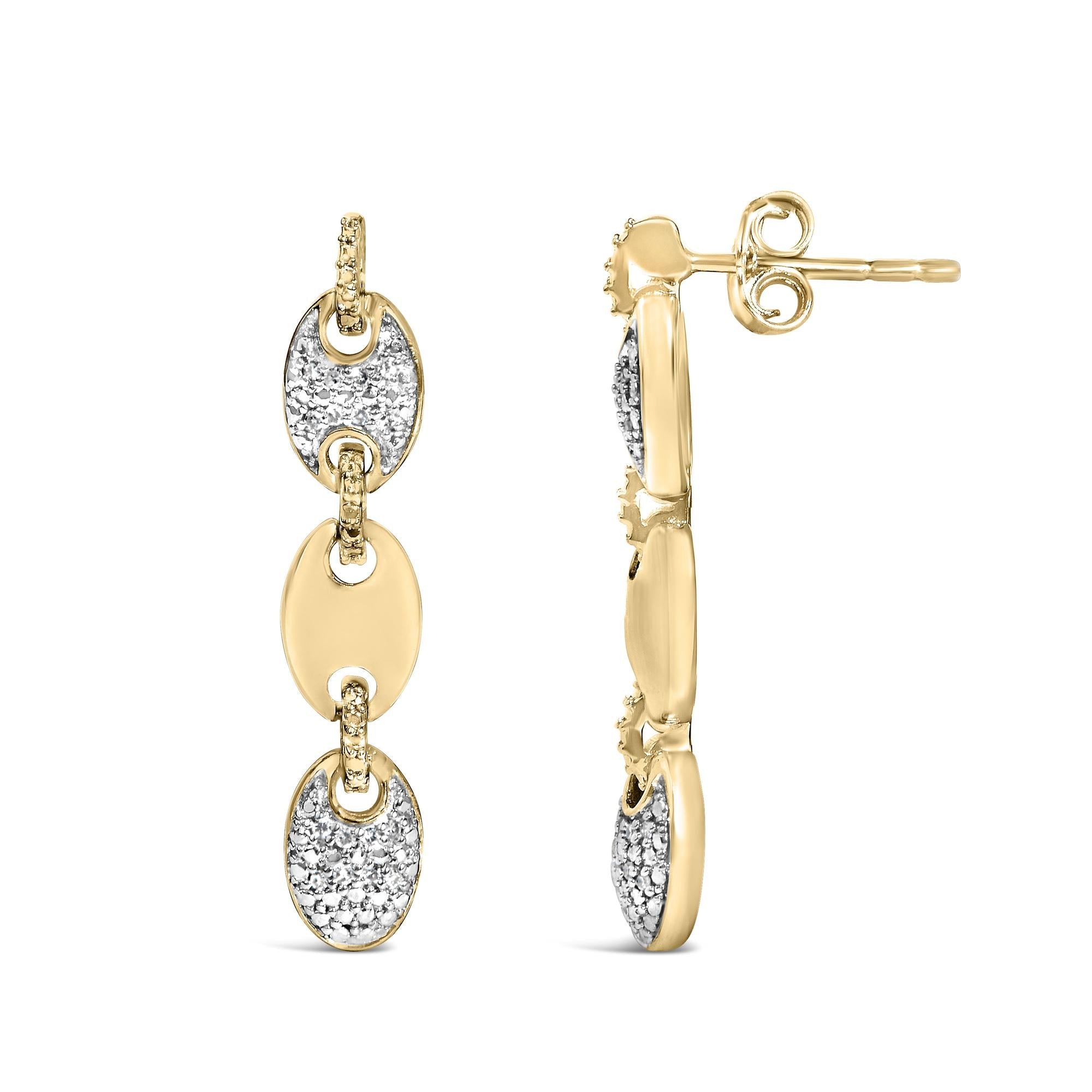 Gold Vermeil 1/10 Cttw Diamond Bold Disc Link Earring