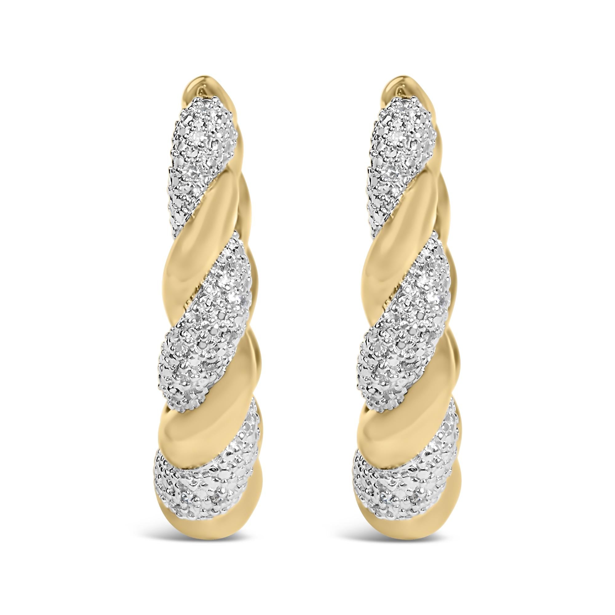 Gold Vermeil 1/10 Cttw Diamond Bold Rope Hoop Earring