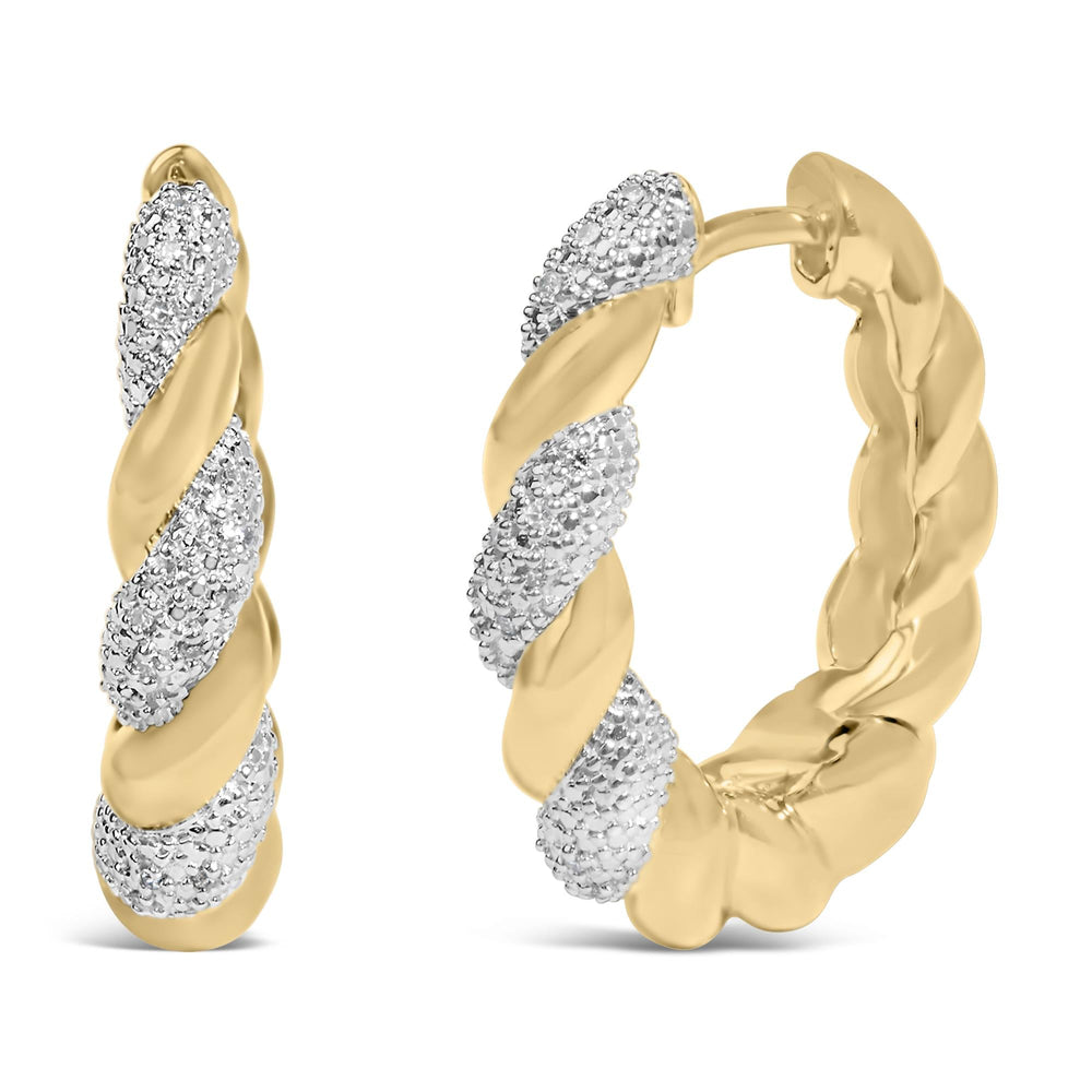 Gold Vermeil 1/10 Cttw Diamond Bold Rope Hoop Earring