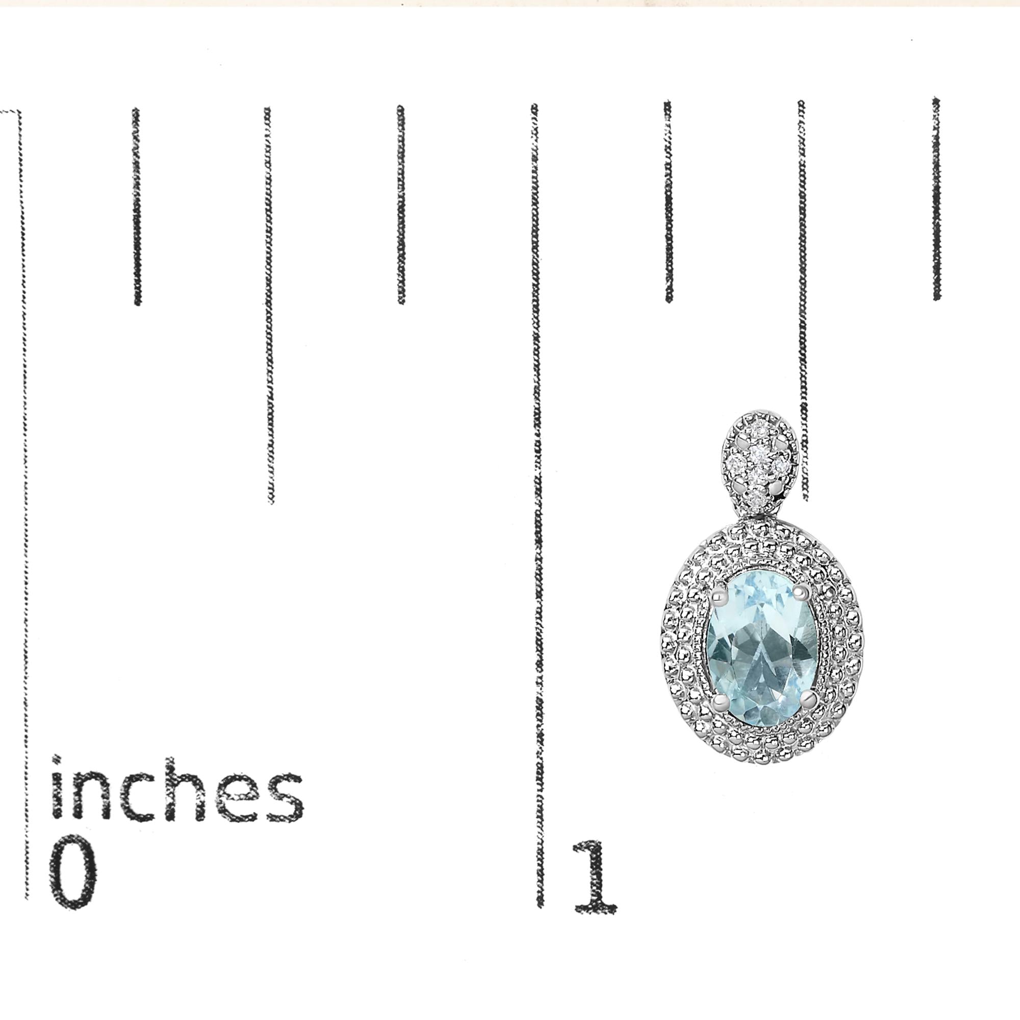 .925 Sterling Silver Diamond Accent and  Oval Blue Topaz with Beaded Halo Drop Stud Earrings (I-J color, I1-I2 Clarity)