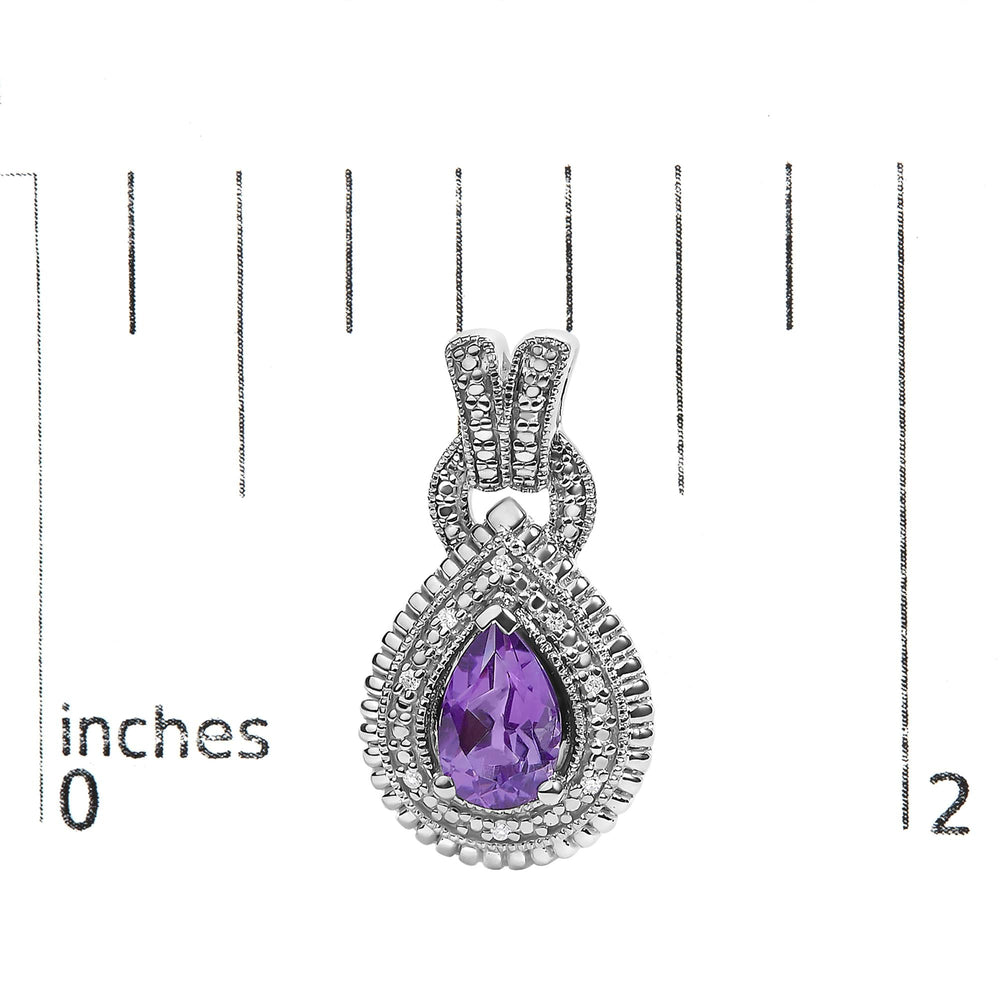 Sterling Silver Pear Cut Amethyst and Diamond Accent Teardrop Stud Earrings