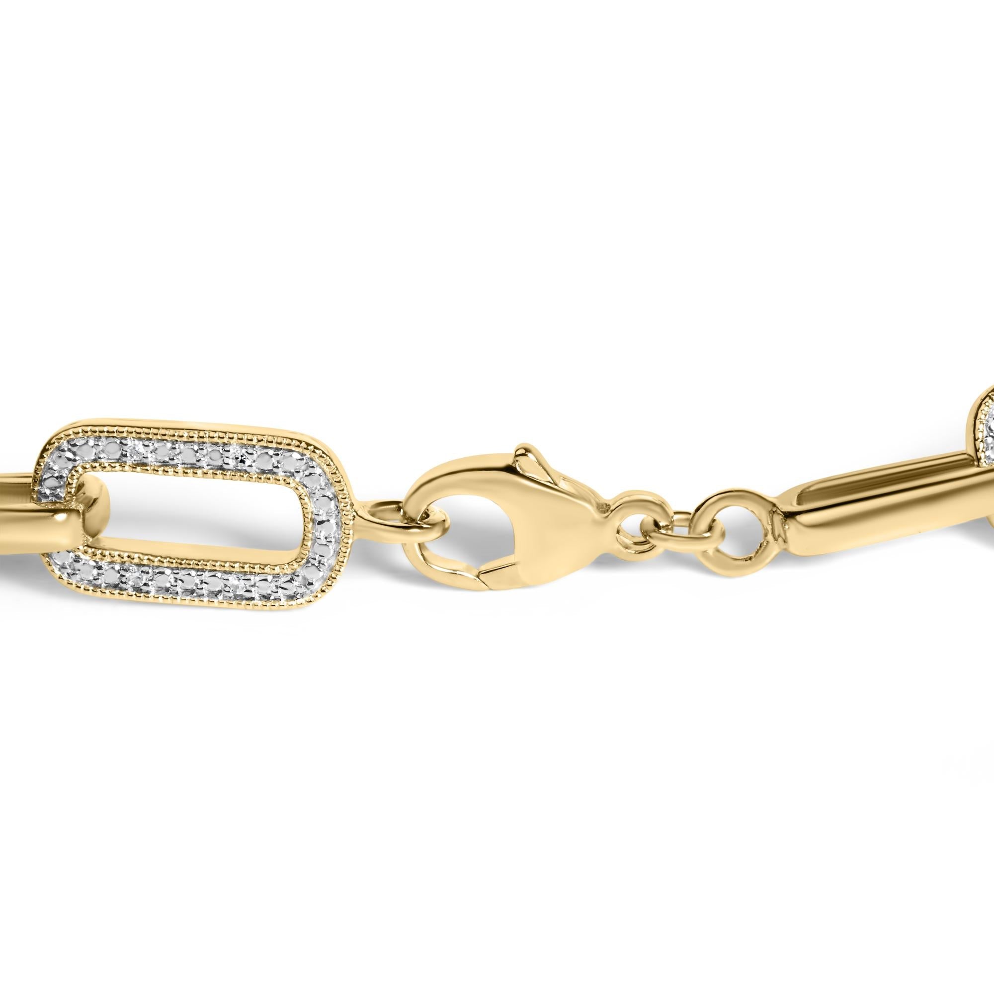 Gold Vermeil 1/10 Cttw Diamond Bold Paperclip Link Bracelet