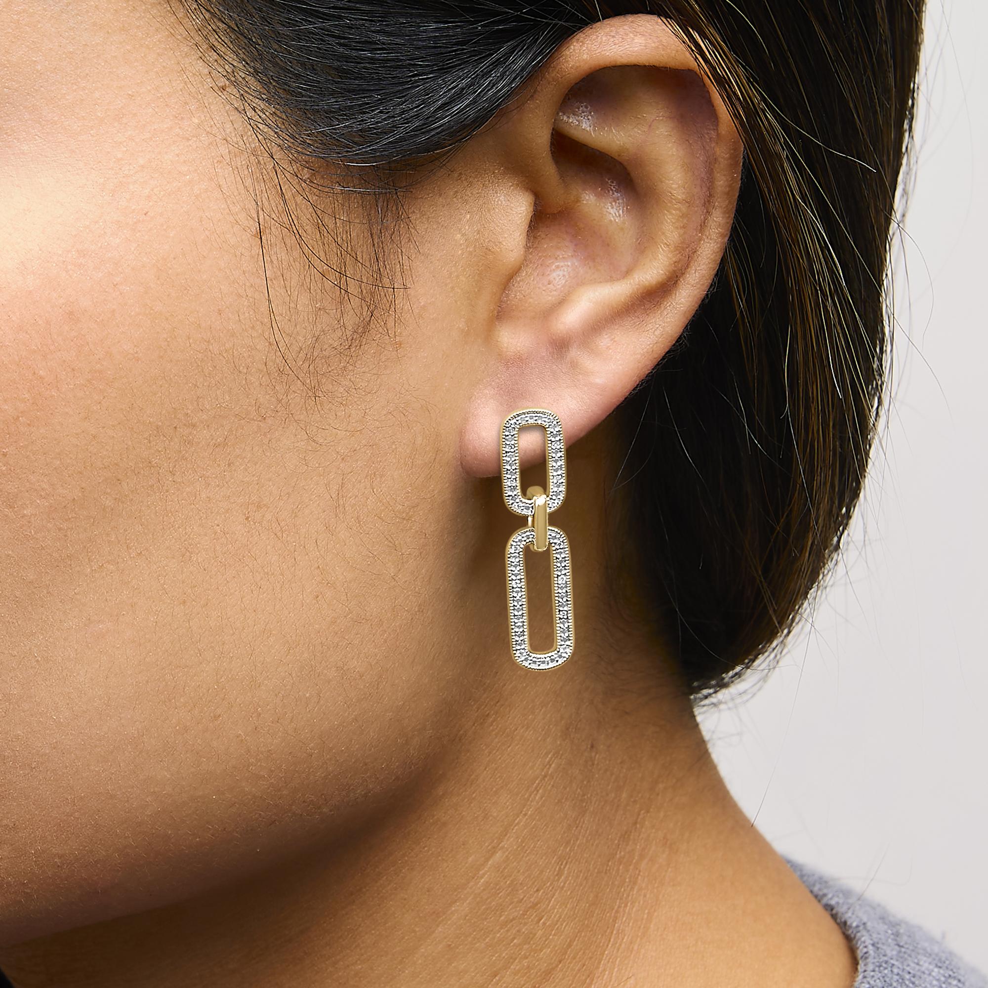 Gold Vermeil 1/10 Cttw Diamond Cttw Bold Paperclip Earring