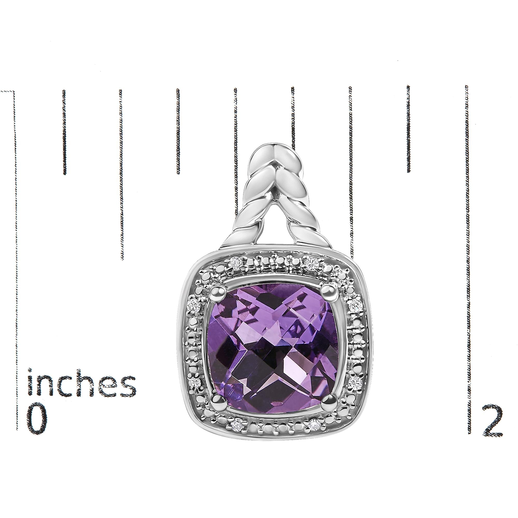 Sterling Silver Cushion Cut Amethyst and Diamond Accent Halo Drop Earrings