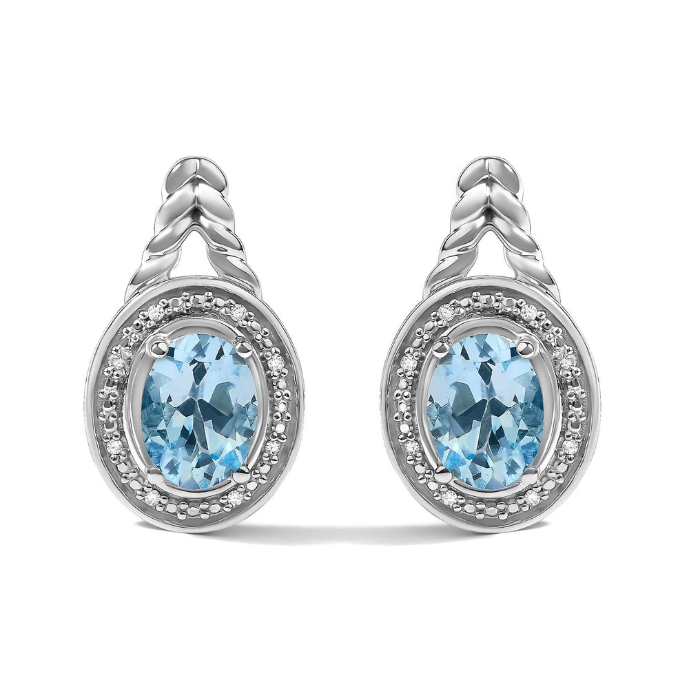 Sterling Silver Oval Blue Topaz and Diamond Accent Twist and Halo Drop Earrings