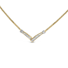 10K Yellow and White Gold 1/2 Cttw Princess Cut Diamond Channel-Set “V” Shape 18" Franco Chain Necklace (H-I Color, SI2-I1 Clarity)