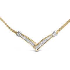 10K Yellow and White Gold 1/2 Cttw Princess Cut Diamond Channel-Set “V” Shape 18" Franco Chain Necklace (H-I Color, SI2-I1 Clarity)
