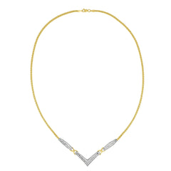 14K Yellow and White Gold 2.0 Cttw Princess Cut Diamond Flared and X-Station V Shaped 18” Franco Chain Statement Necklace (H-I Color, SI2-I1 Clarity)