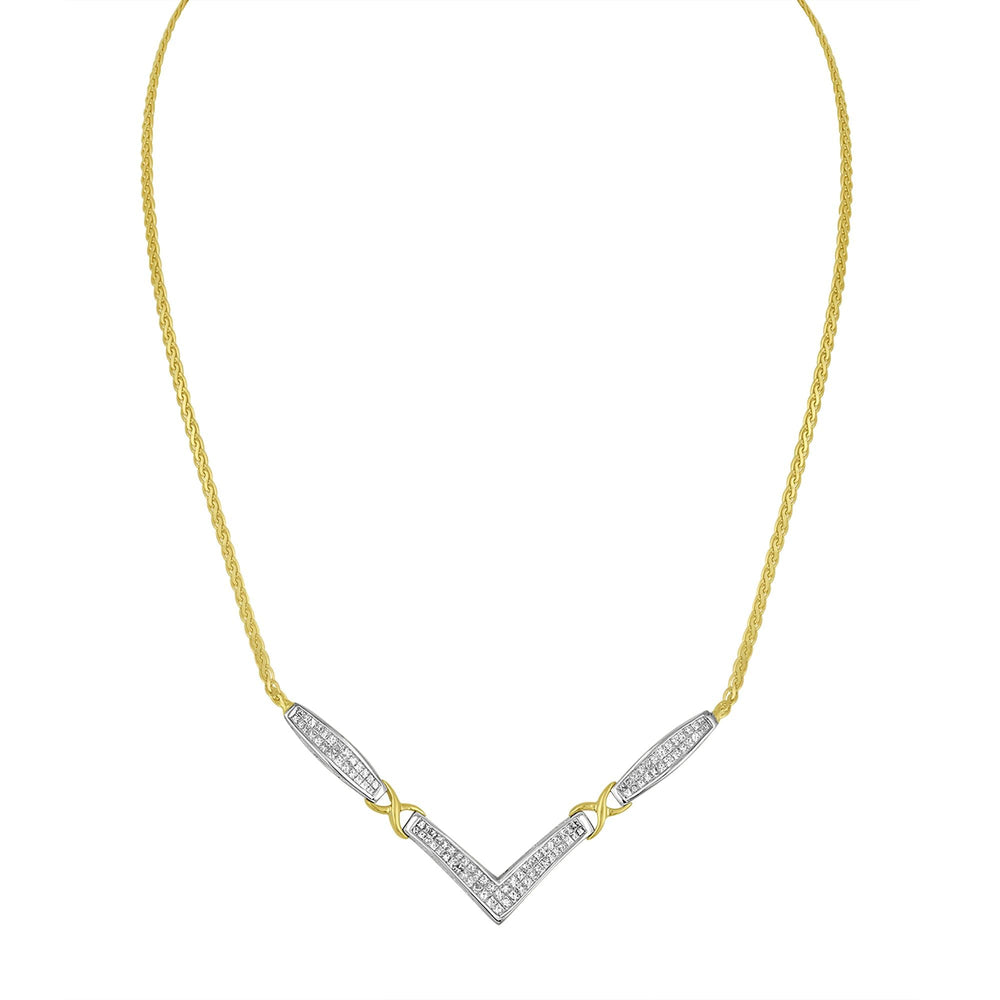 14K Yellow and White Gold 2.0 Cttw Princess Cut Diamond Flared and X-Station V Shaped 18” Franco Chain Statement Necklace (H-I Color, SI2-I1 Clarity)