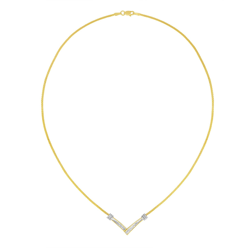 14K Yellow and White Gold 1/4 Cttw Princess Cut Diamond Channel-Set “V” Shape 18" Pendant Necklace (H-I Color, SI2-I1 Clarity)