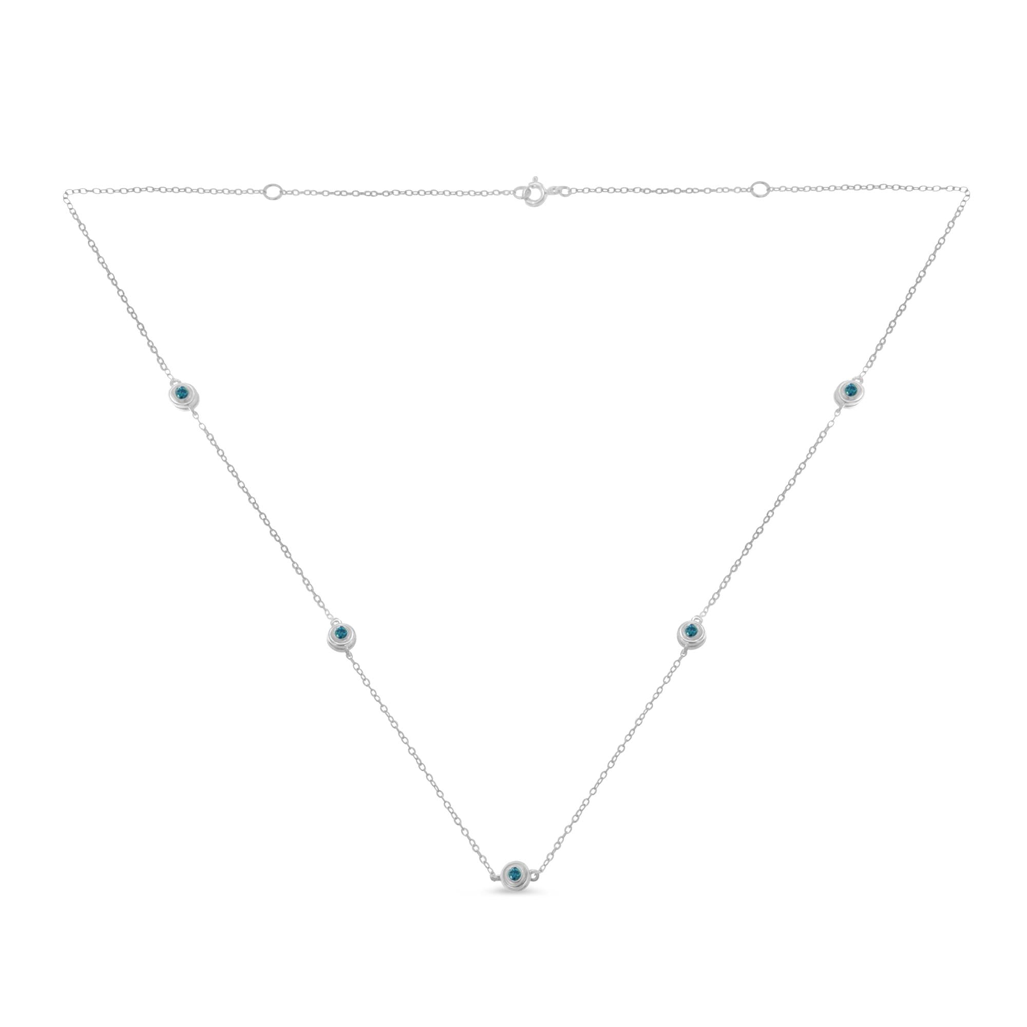 Sterling Silver Treated Blue Color Diamond Station Necklace (1/2 cttw, Blue Color, I2-I3 Clarity)