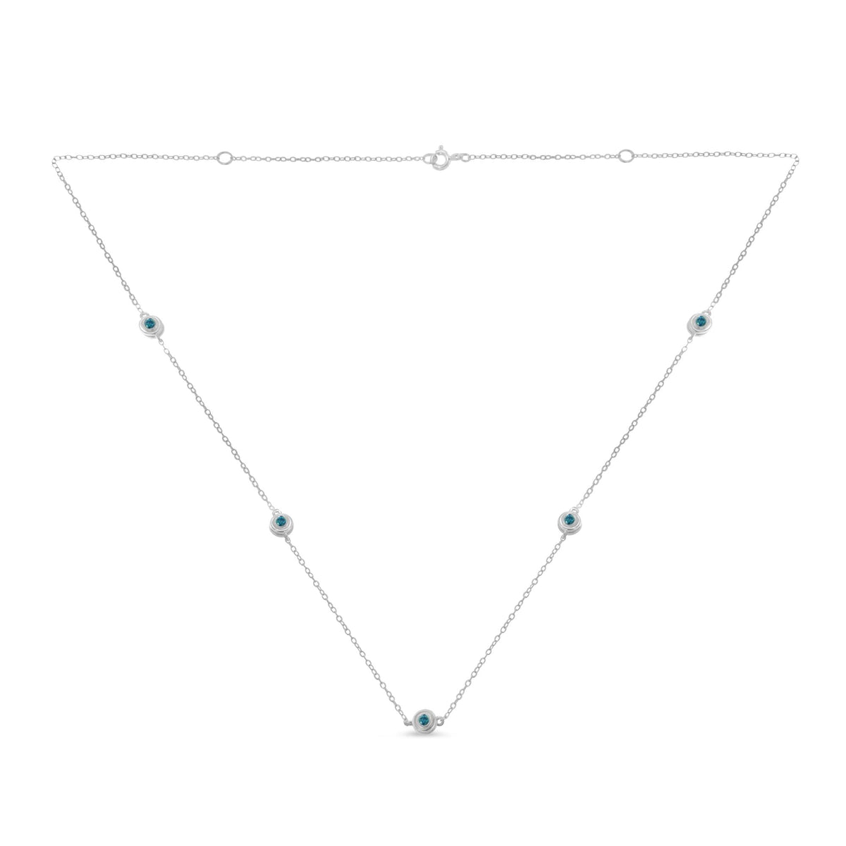 Sterling Silver Treated Blue Color Diamond Station Necklace (1/2 cttw, Blue Color, I2-I3 Clarity)