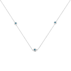 Sterling Silver Treated Blue Color Diamond Station Necklace (1/2 cttw, Blue Color, I2-I3 Clarity)