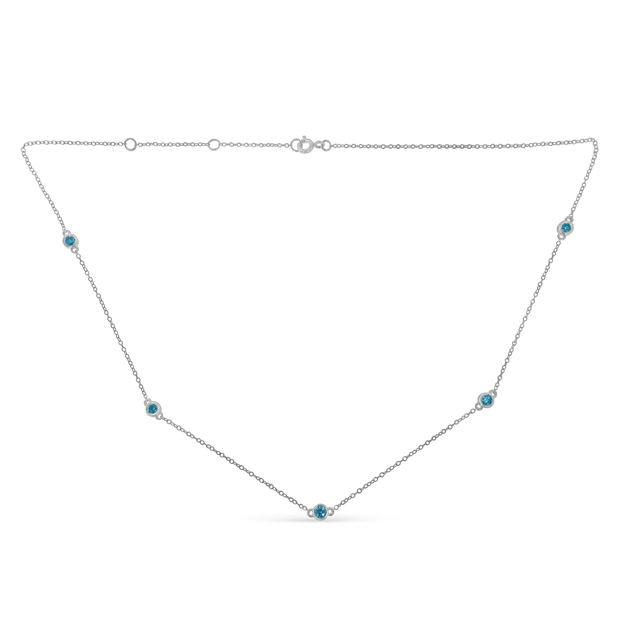 Sterling Silver Treated Diamond By Yard Necklace (1/2 cttw, Blue Color, I2-I3 Clarity)
