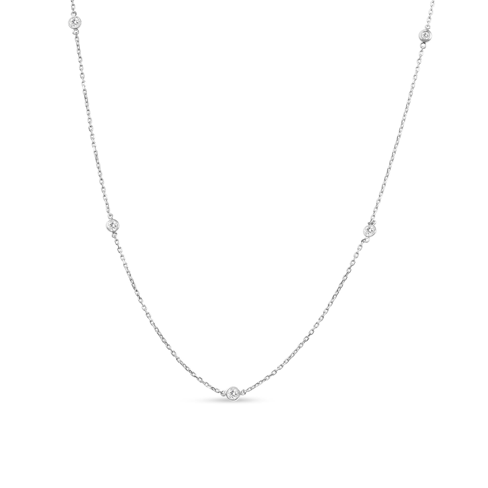 14K White Gold 1/2 Cttw Bezel Set Lab Grown Diamond 5 Station Necklace -18"