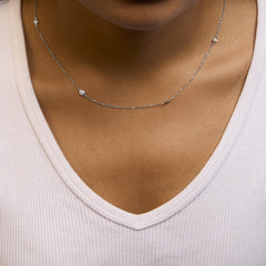 14K White Gold 1/2 Cttw Bezel Set Lab Grown Diamond 5 Station Necklace -18"