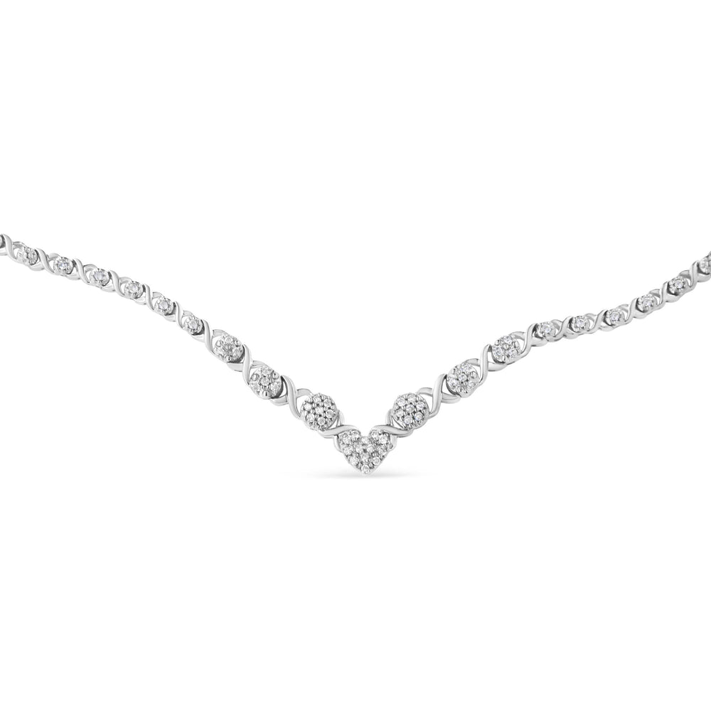 .925 Sterling Silver 1/2 cttw Prong Set Round Diamond Graduated Cluster and Heart Center 18" Statement Necklace (I-J Color, I3 Clarity)