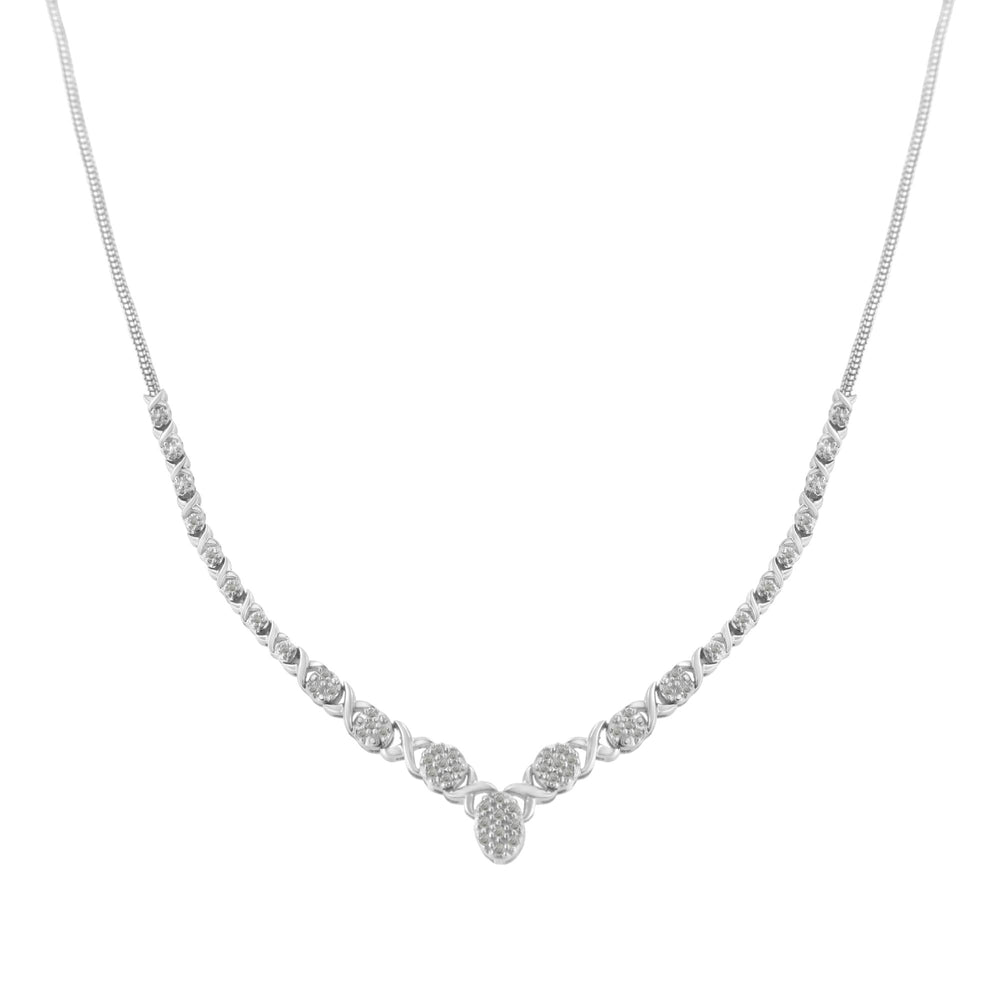 .925 Sterling Silver 1/2 cttw Prong Set Round Diamond Graduated Cluster 18" Statement Necklace (I-J Color, I3 Clarity)