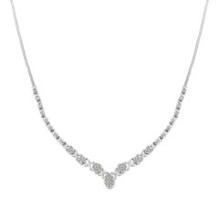 .925 Sterling Silver 1/2 cttw Prong Set Round Diamond Graduated Cluster 18" Statement Necklace (I-J Color, I3 Clarity)