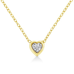 10K Yellow Gold Plated .925 Sterling Silver 1/10 Cttw Miracle Set Round Diamond 18" Pendant Necklace - Choice of Shapes
