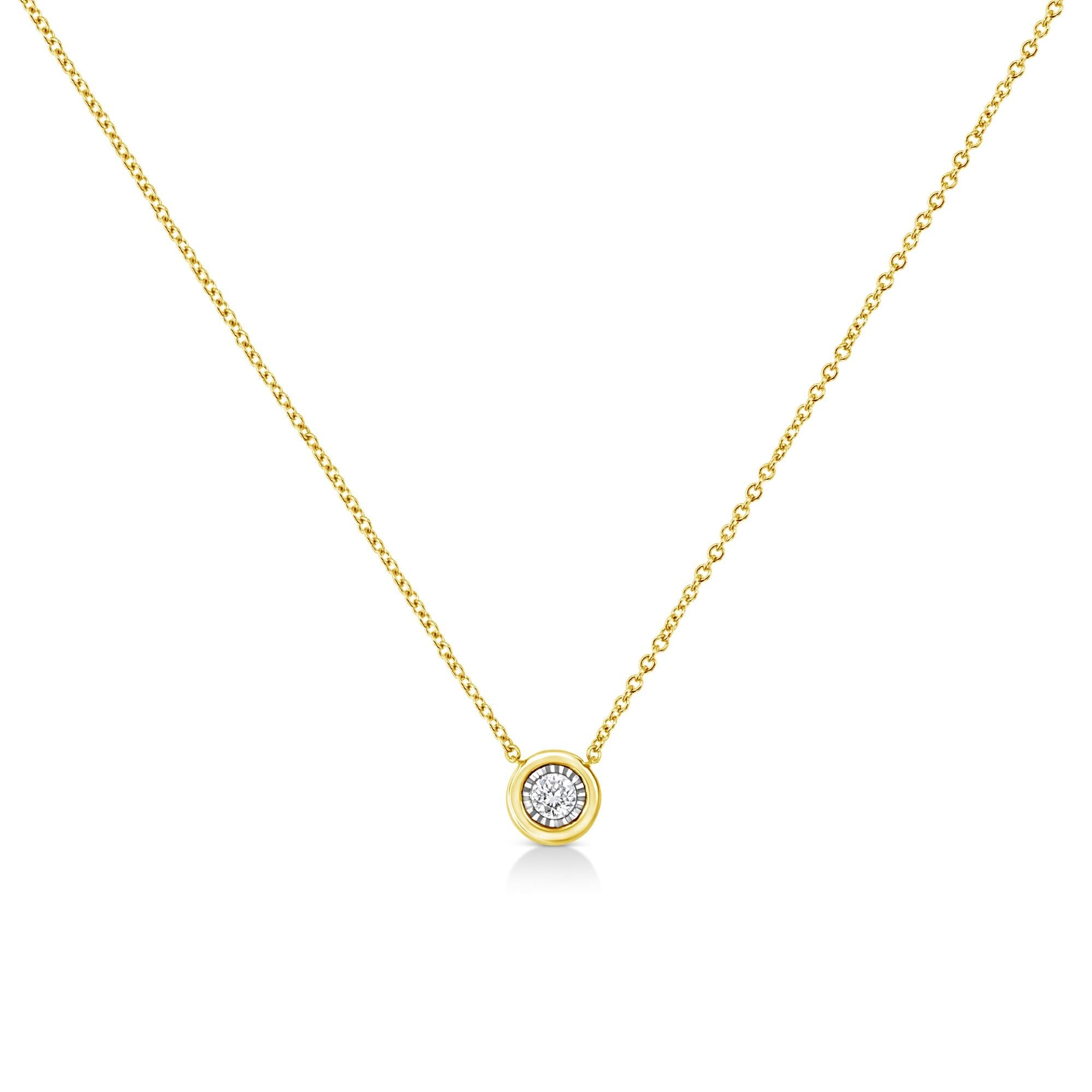 10K Yellow Gold Plated .925 Sterling Silver 1/10 Cttw Miracle Set Round Diamond 18" Pendant Necklace - Choice of Shapes