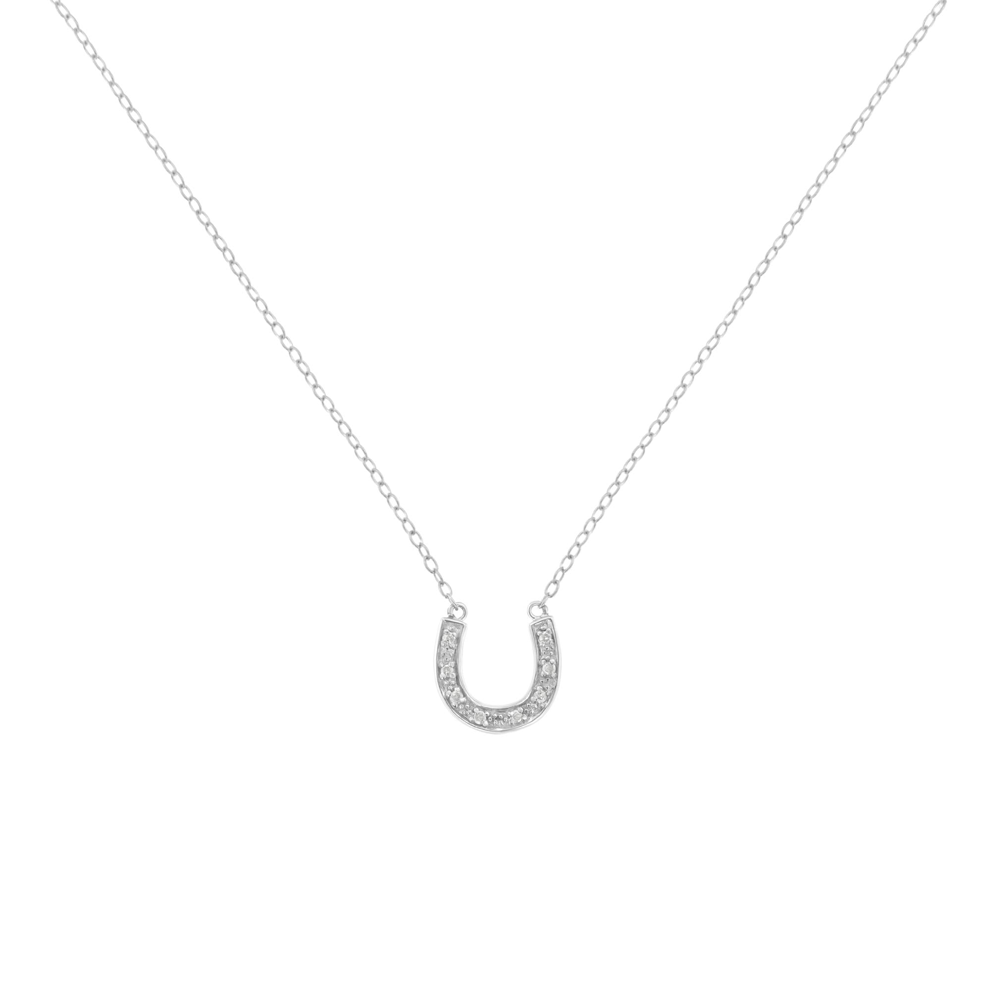 .925 Sterling Silver Diamond Accent Horseshoe U Shape 18" Pendant Necklace (H-I Clarity, I2-I3 Color)