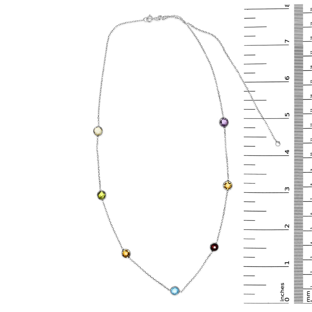 14K White Gold Bezel Set Mixed Gemstone 7 Station Adjustable 18"-24" Necklace