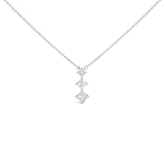 10K Gold 1/5 Cttw Princess Cut Diamond 3 Stone Drop 18" Pendant Necklace (H-I Color, SI2-I1 Clarity)