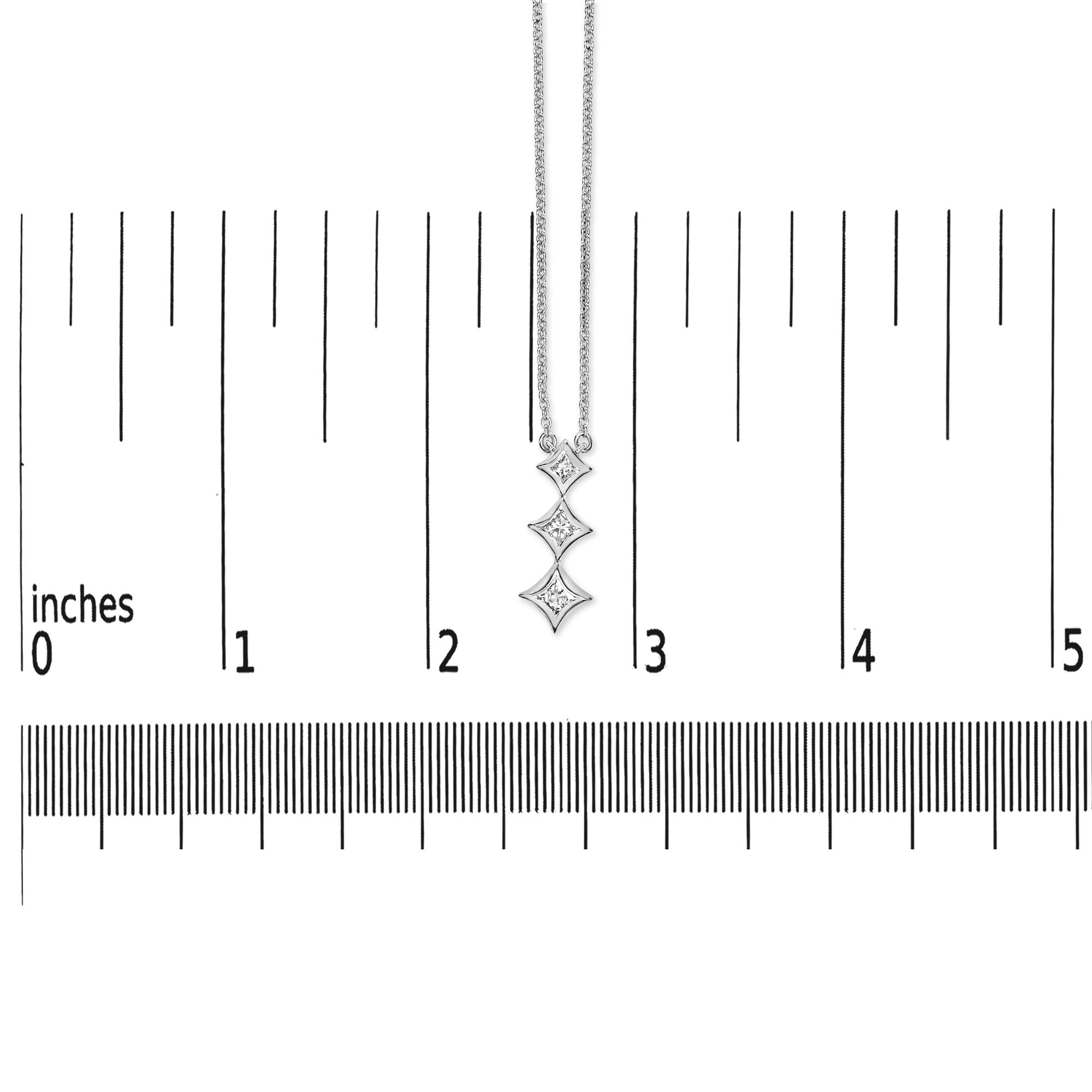 10K Gold 1/5 Cttw Princess Cut Diamond 3 Stone Drop 18" Pendant Necklace (H-I Color, SI2-I1 Clarity)
