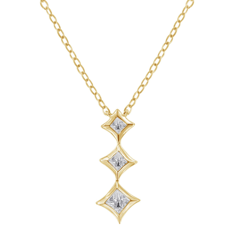 10K Gold 1/5 Cttw Princess Cut Diamond 3 Stone Drop 18" Pendant Necklace (H-I Color, SI2-I1 Clarity)