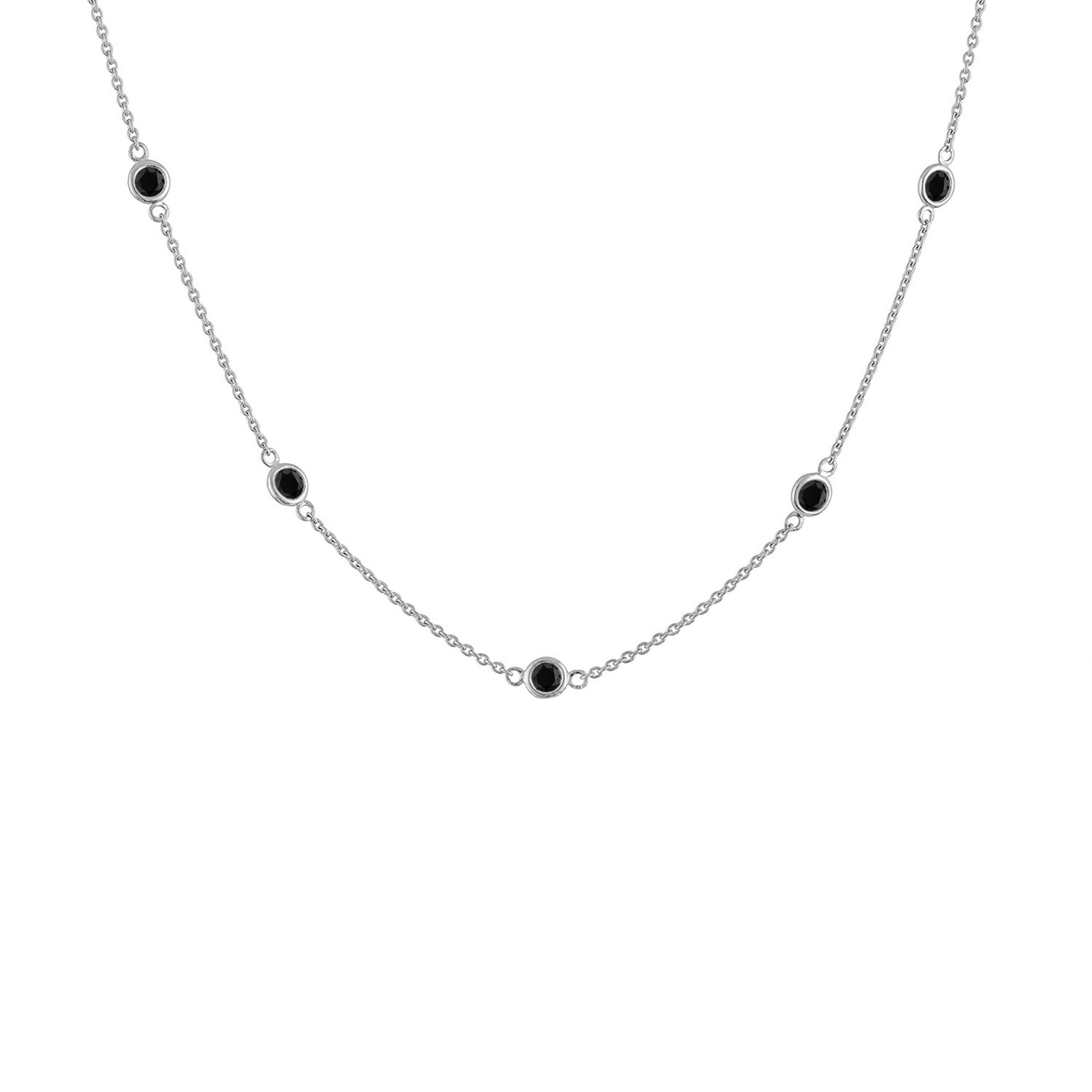 .925 Sterling Silver 1 Cttw Treated Fancy Black Diamond Station Necklace (I1-I2 Clarity) - 18”