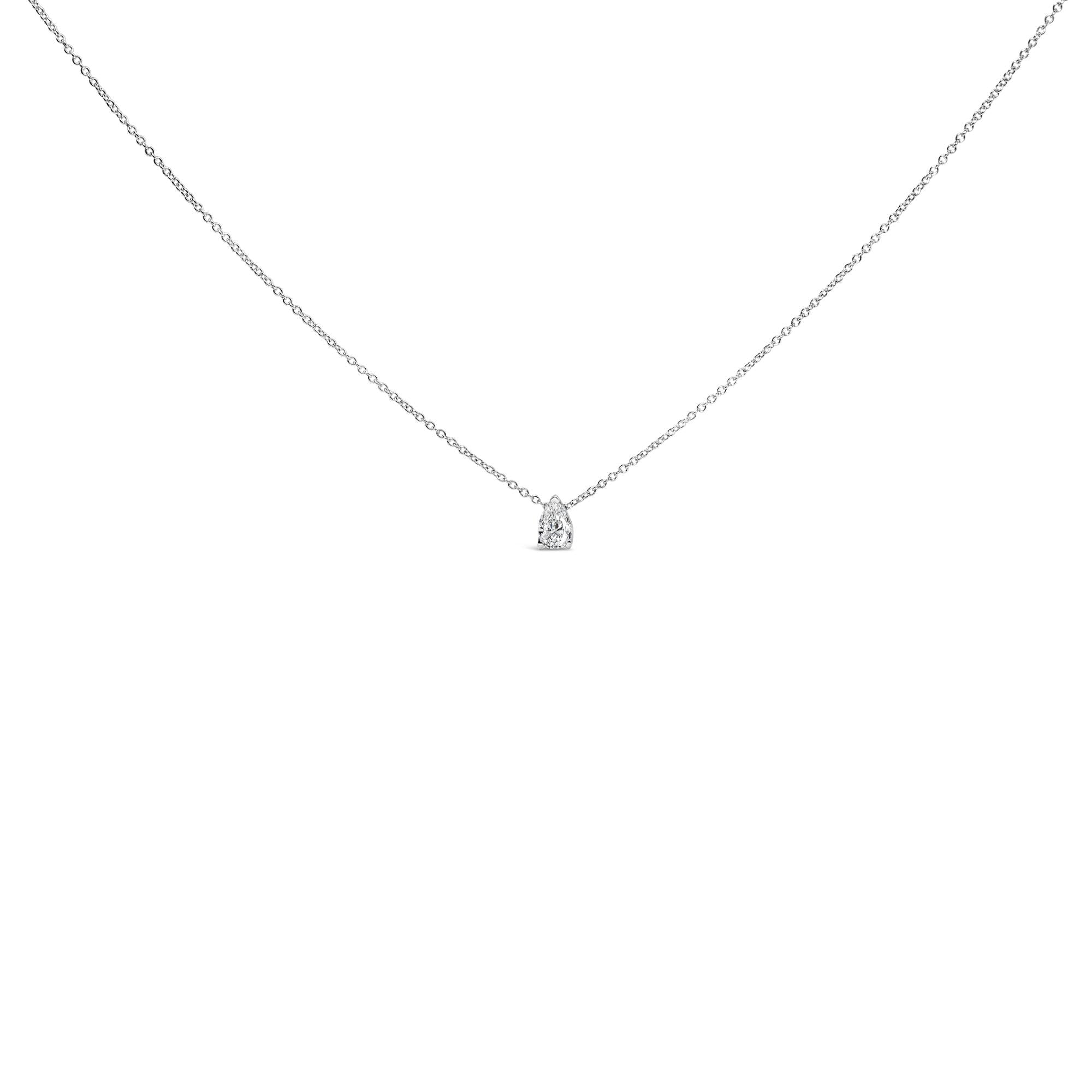 14K White Gold Pear Shape Lab Grown Diamond Solitaire Pendant Necklace (F-G Color, VS2-SI1 Clarity)